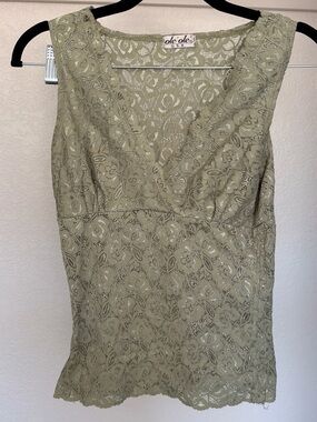 ole'ole Olive Green Lace top - Women's Olive Lace Overlay tank